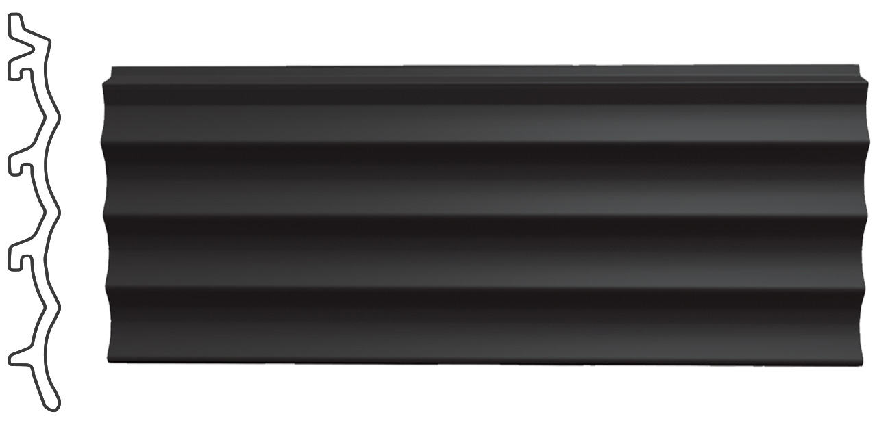 Tonality Ondo 4 Fliese in Schwarz, wellenförmiges Design mit detailliertem Querschnittsprofil, 1200x1200, Detailansicht